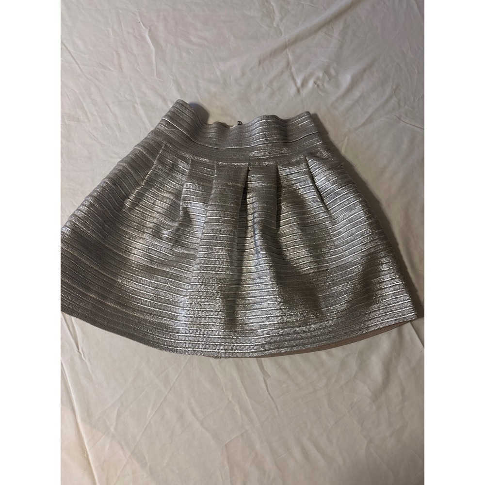 Beulah Pleated Mini‎ Skirt Womens Small Silver Metallic Textured Flare BP7018